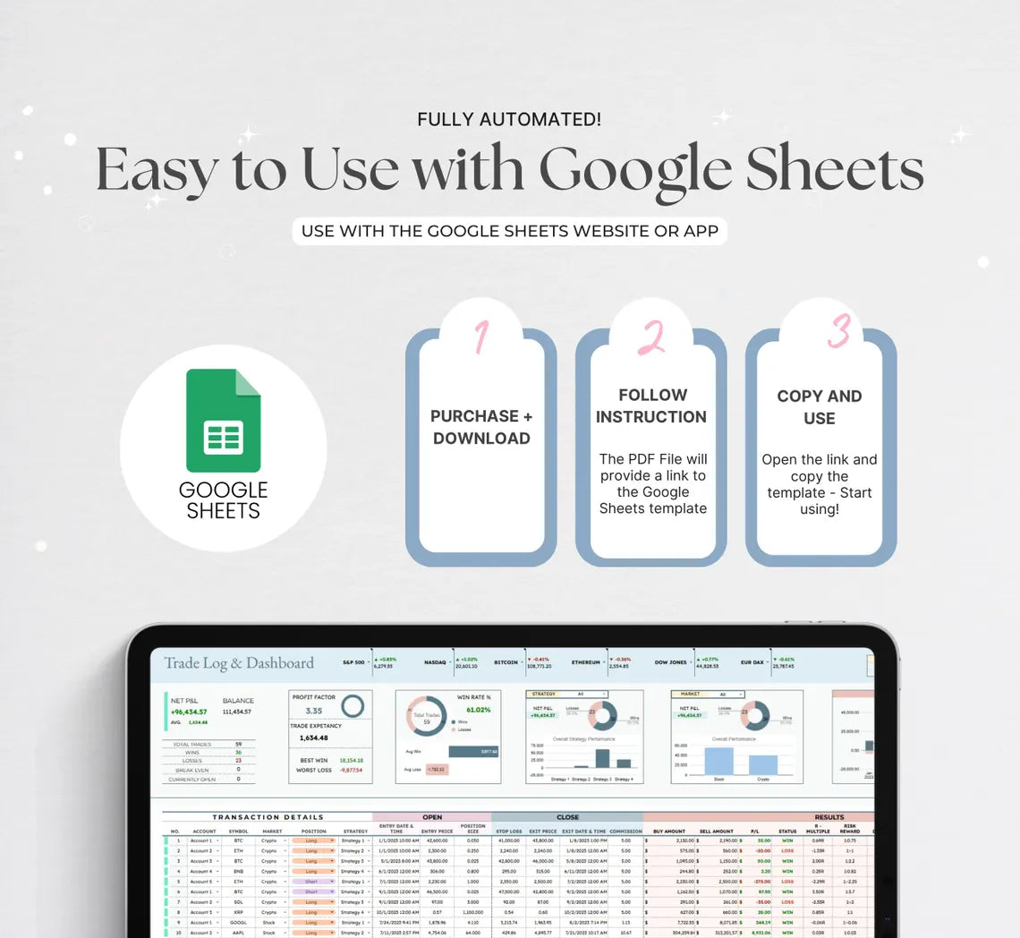 Simple Trading Journal – Google Sheets Trade Log + Automated Performance Dashboard